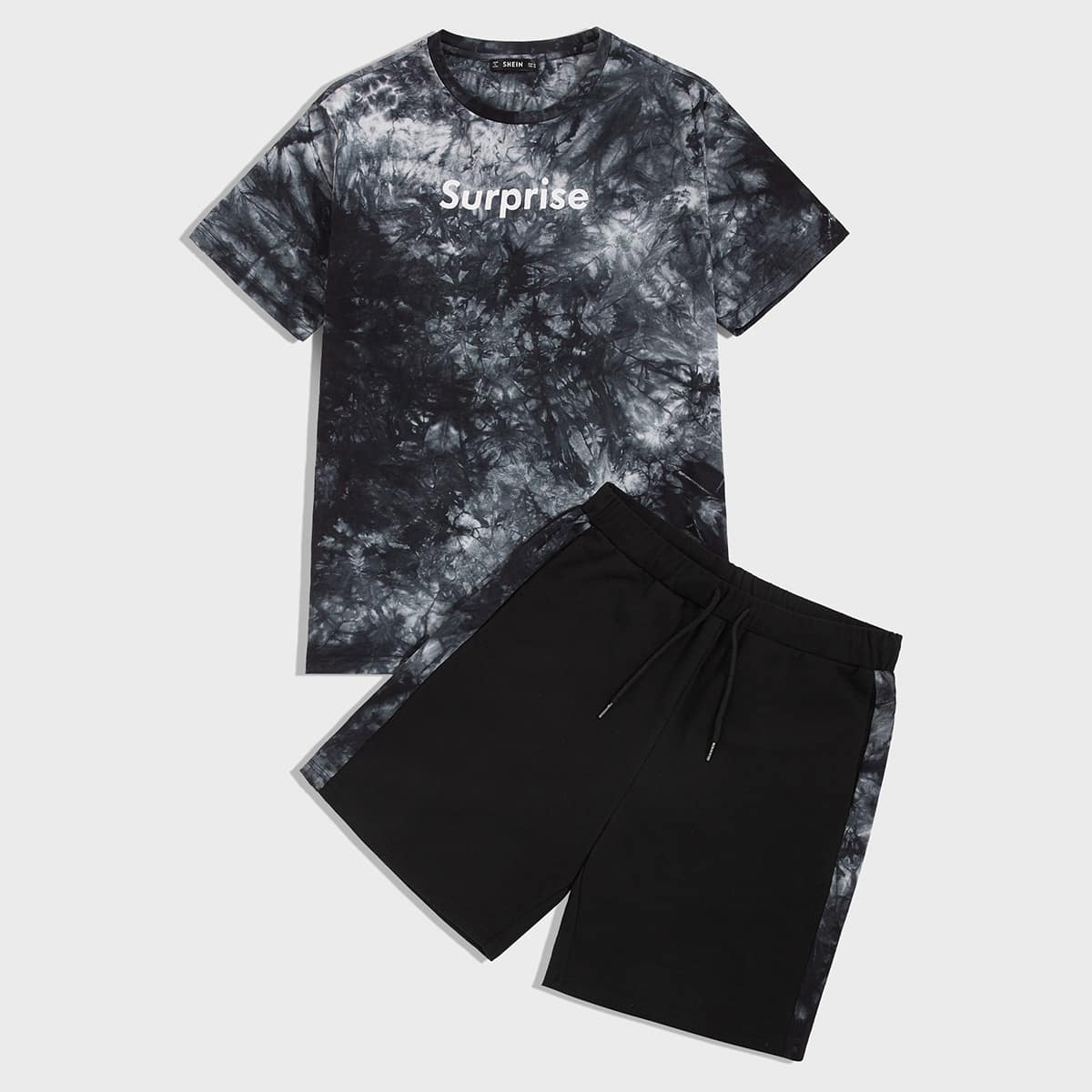 

Guys Letter Graphic Tie Dye Top & Sweat Shorts Set, Black