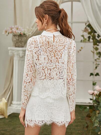 Conjunto top con encaje bajo crudo sin sujetador falda con cremallera trasera