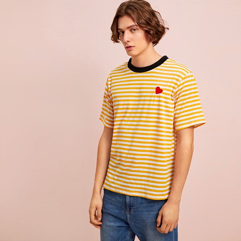 

Guys Heart Embroidery Striped Tee, Yellow