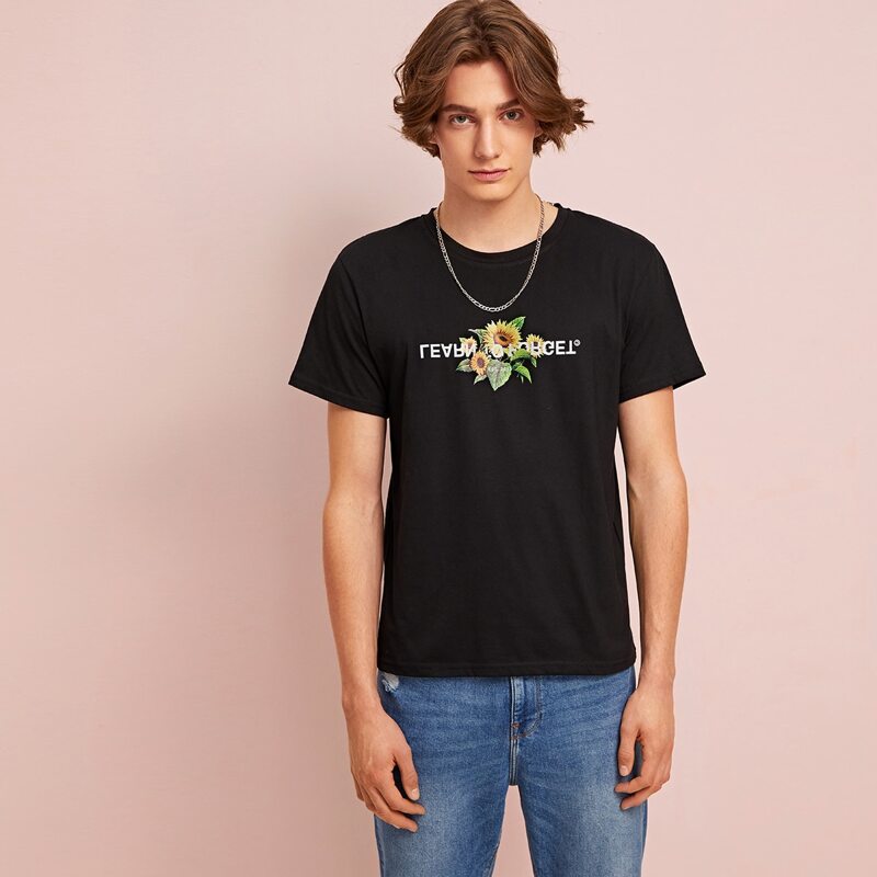 

Guys Flower Graphic Black Tee