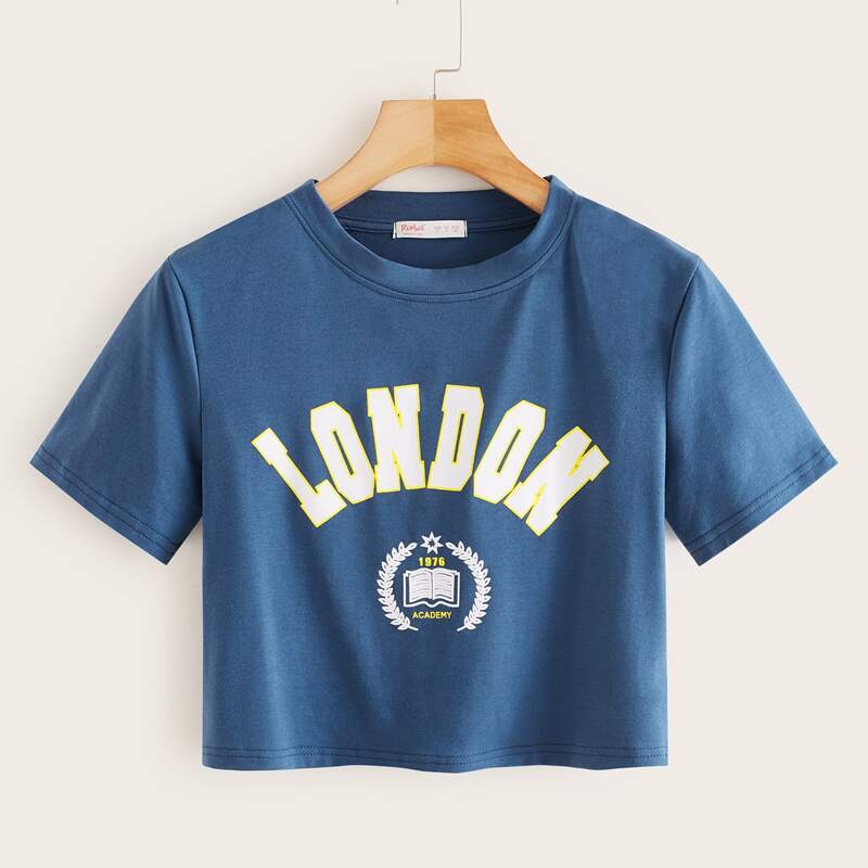 

Letter Graphic Crop Tee, Blue