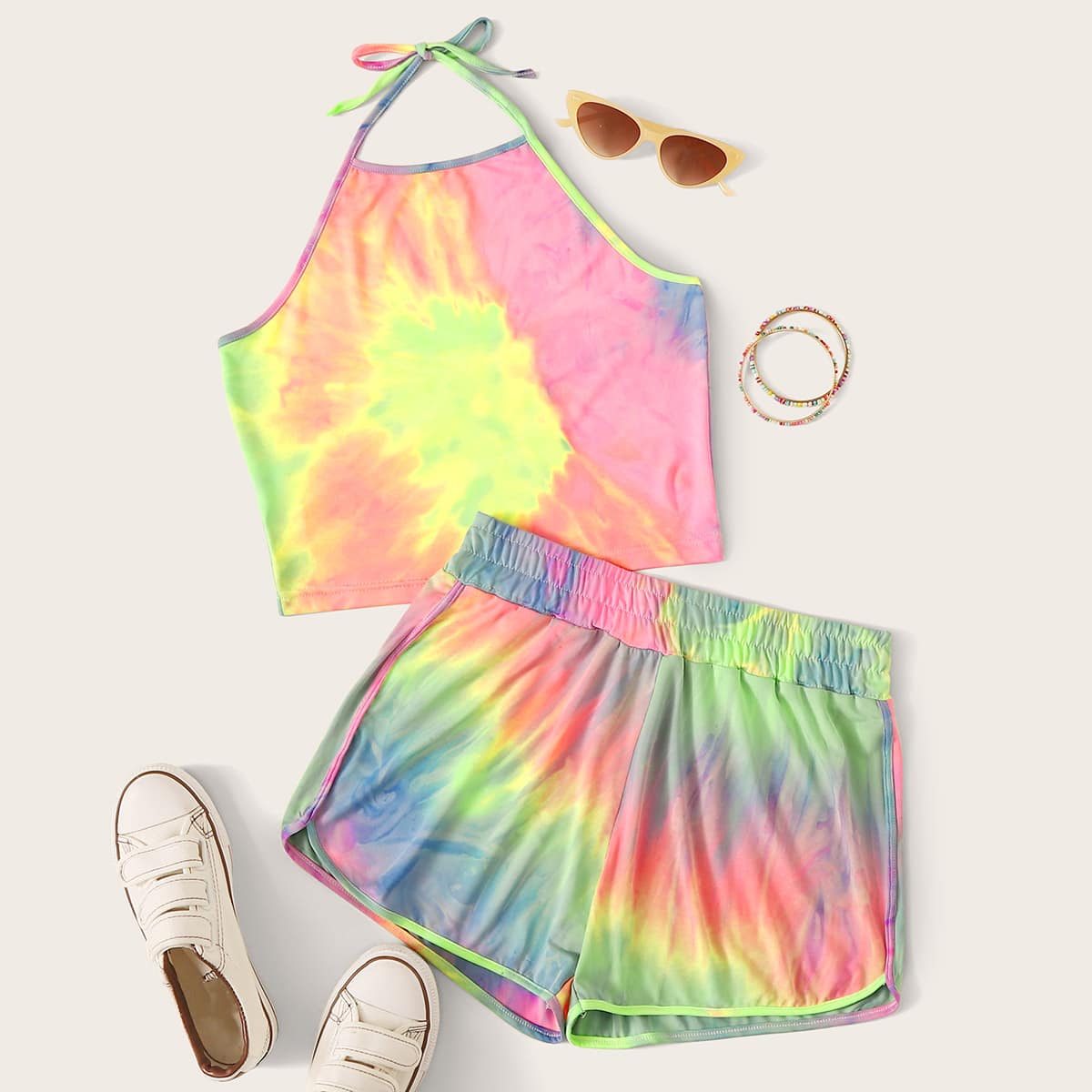 

Tie Dye Halter Top & Shorts, Multicolor