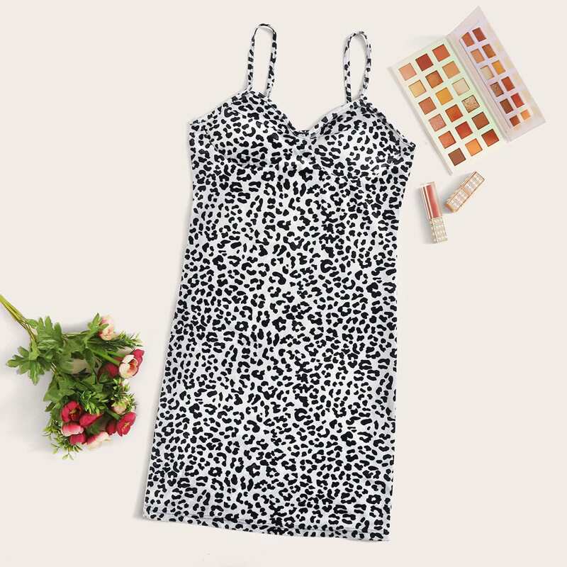 

Leopard Print Cami Dress, Black and white