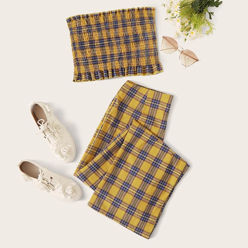 

Tartan Shirred Tube Top & Pants, Multicolor