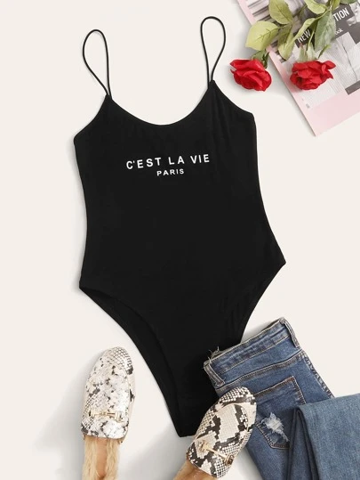 SHEIN EZwear Paris Graphic Cami Bodysuit