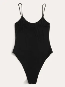 SHEIN EZwear Paris Graphic Cami Bodysuit - Black - View 2