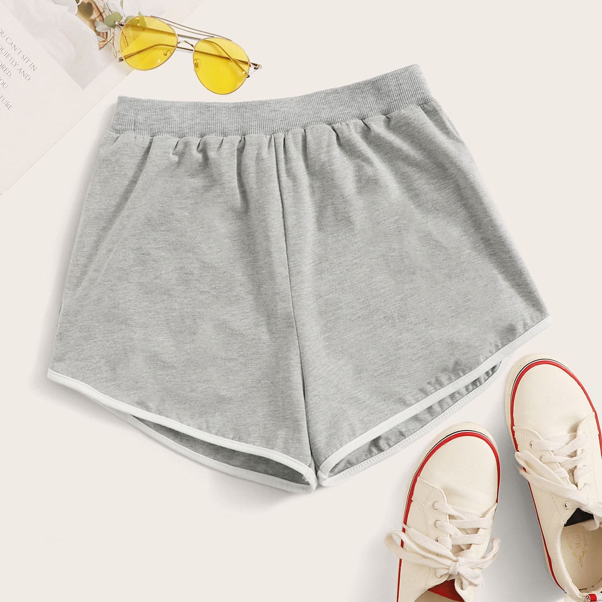 

Contrast Binding Dolphin Shorts, Grey