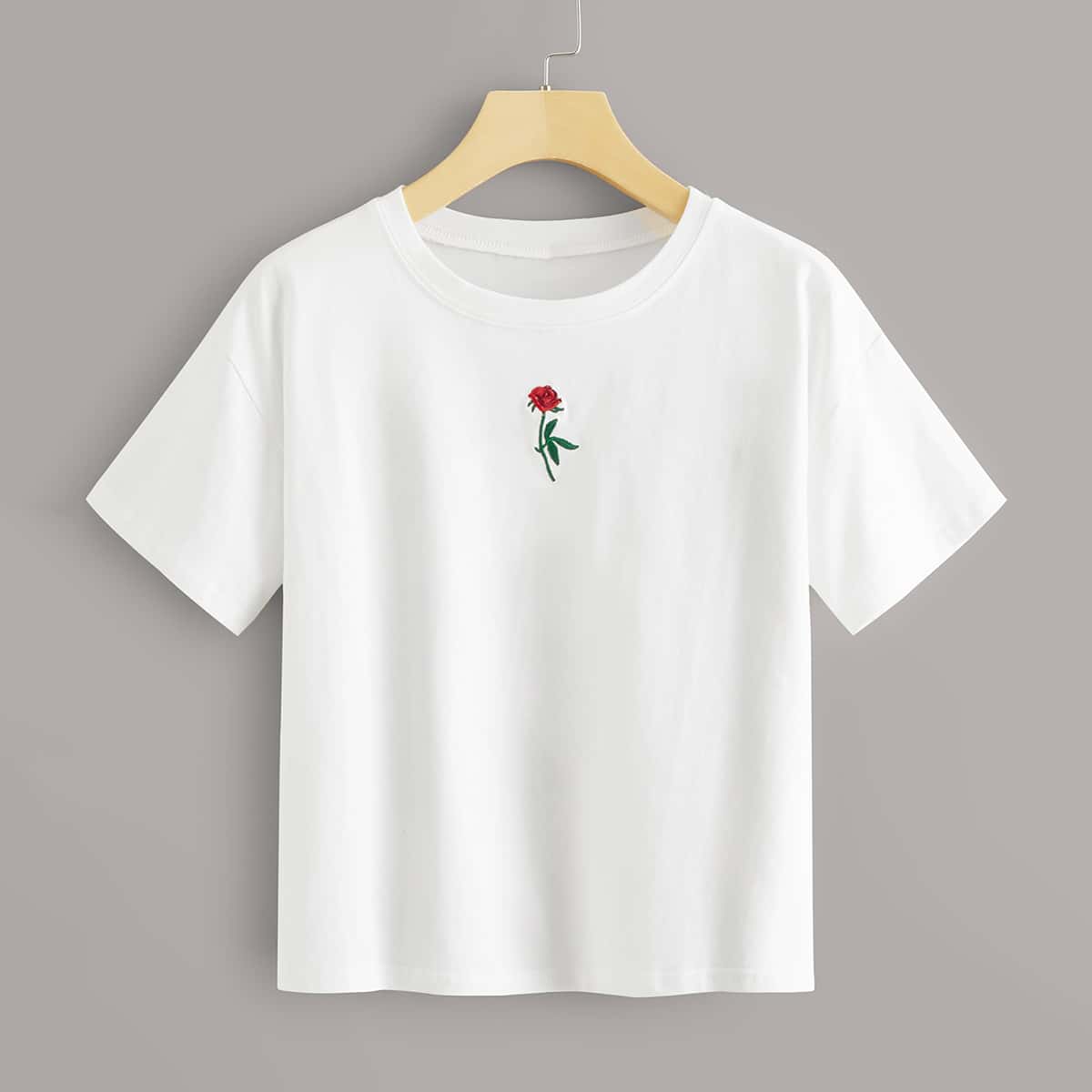 

Rose Embroidery White Tee
