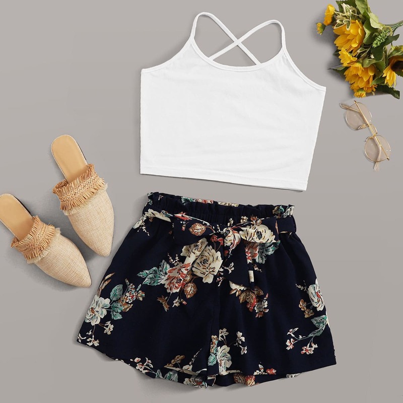 

Crisscross Back Cami & Floral Shorts, Multicolor
