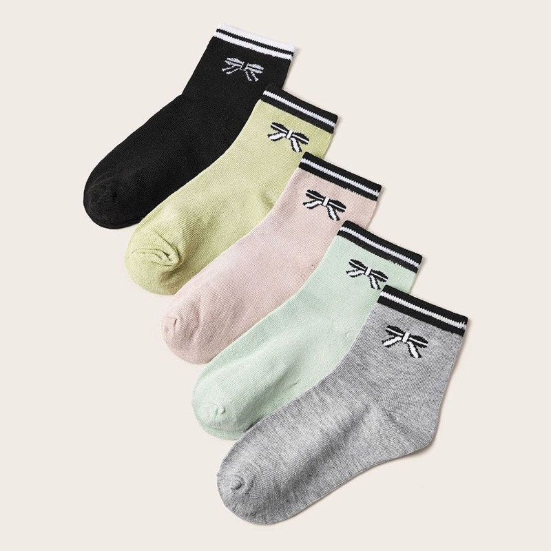 

5pairs Striped & Bow Pattern Socks, Multicolor