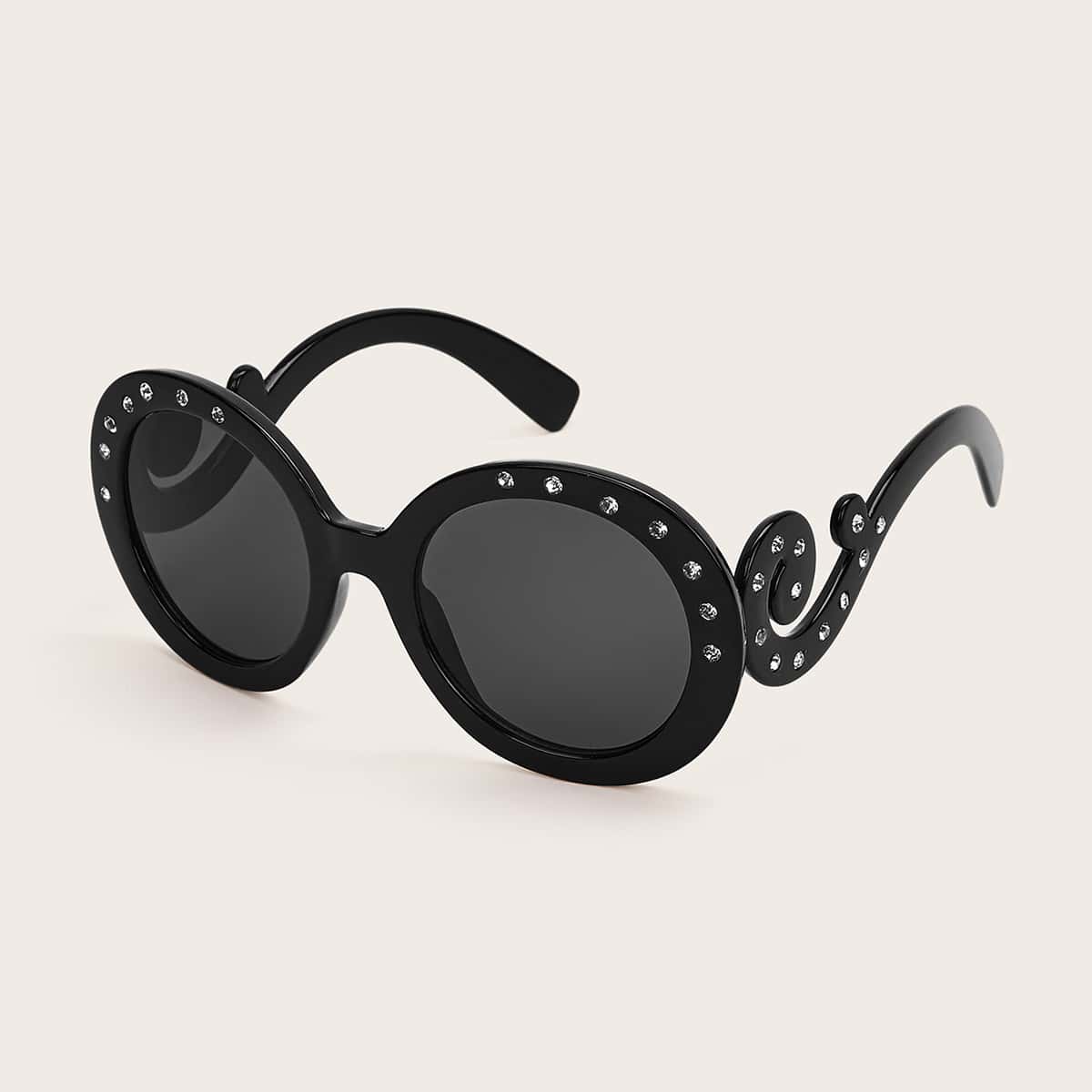 

Rhinestone Engraved Frame Sunglasses With Case, Black