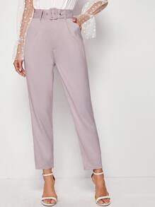 SHEIN Essnce Adjustable Belted Cropped Tailored Trousers - Dusty Purple - View 1