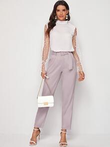 SHEIN Essnce Adjustable Belted Cropped Tailored Trousers - Dusty Purple - View 4