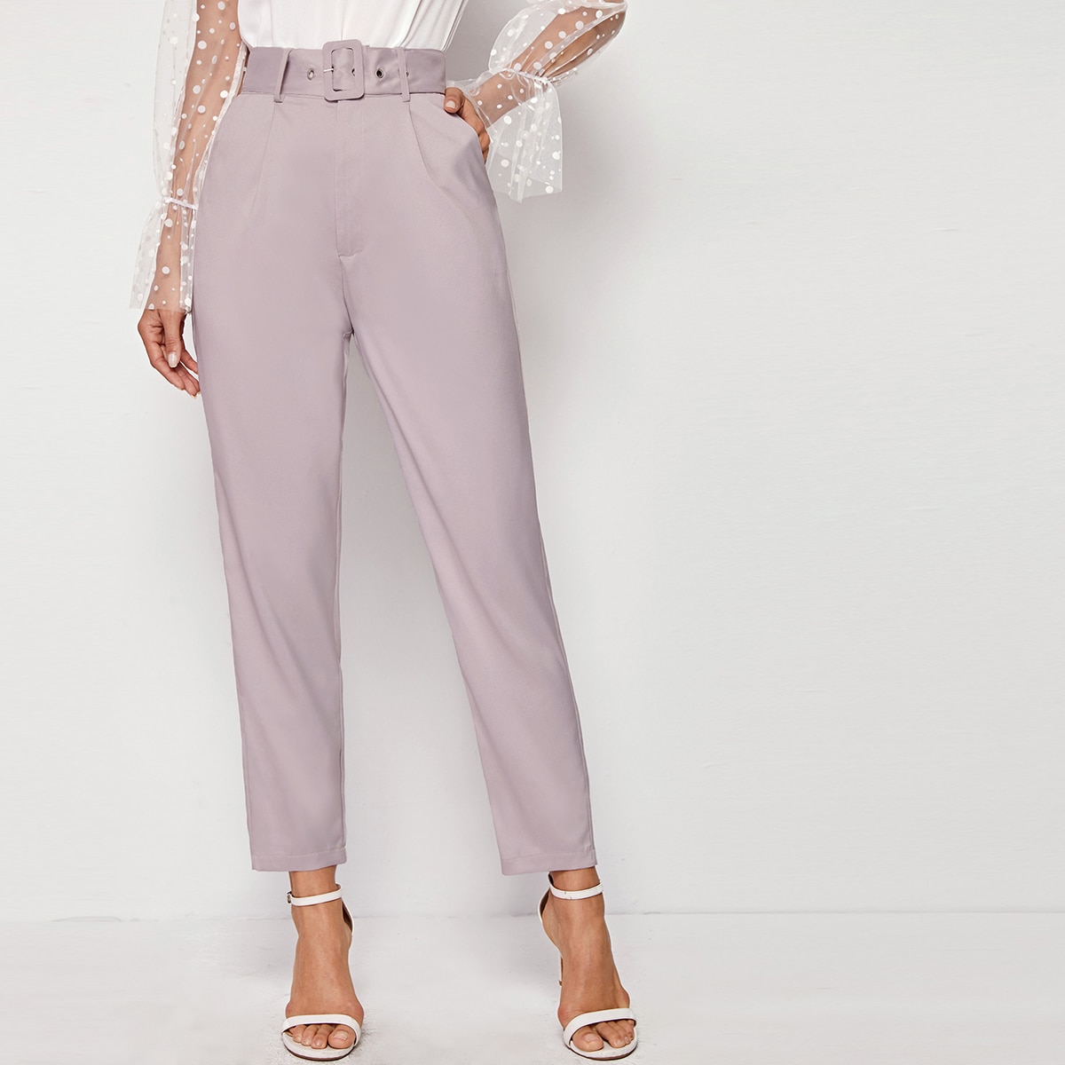 Image of Adjustable Belted Cropped Tailored Trousers