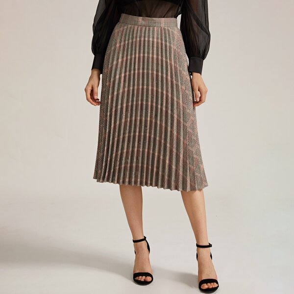 

Premium Plaid Pleated Skirt, Multicolor