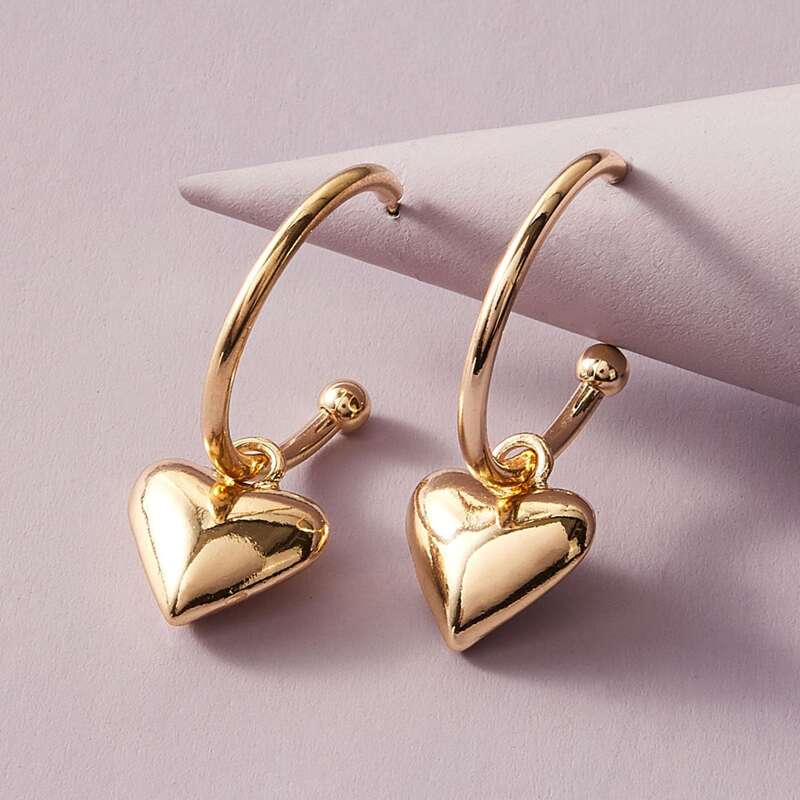 

1pair Heart Drop Earrings, Gold