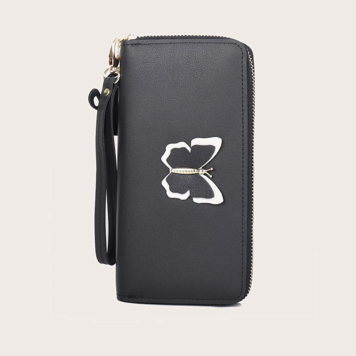 

Butterfly Decor Purse With Wristlet, Black