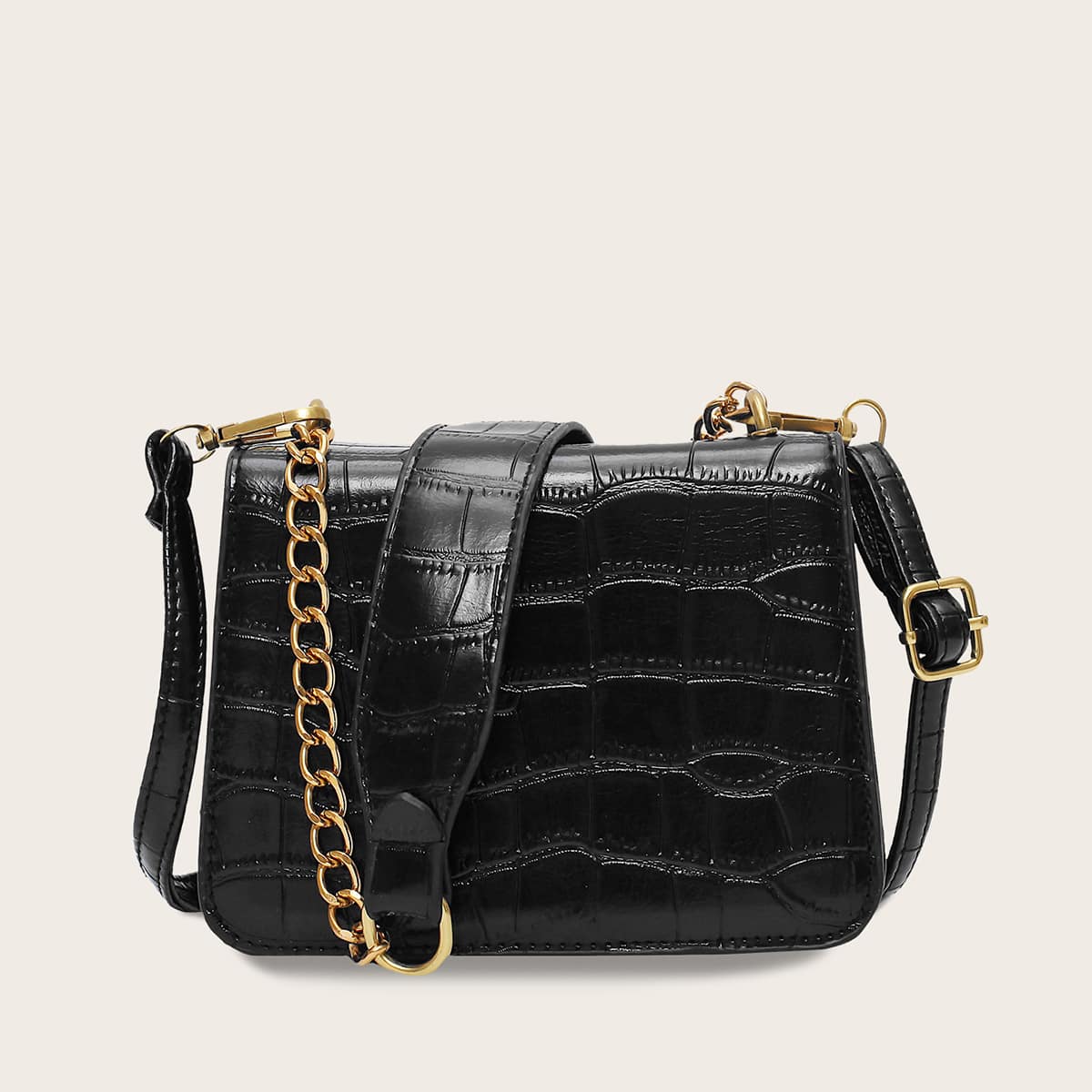 

Croc Embossed Chain Tote Bag, Black