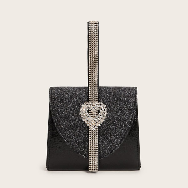 

Rhinestone Decor Glitter Clutch Bag, Black