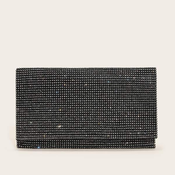 

Rhinestone Decor Clutch Bag, Black
