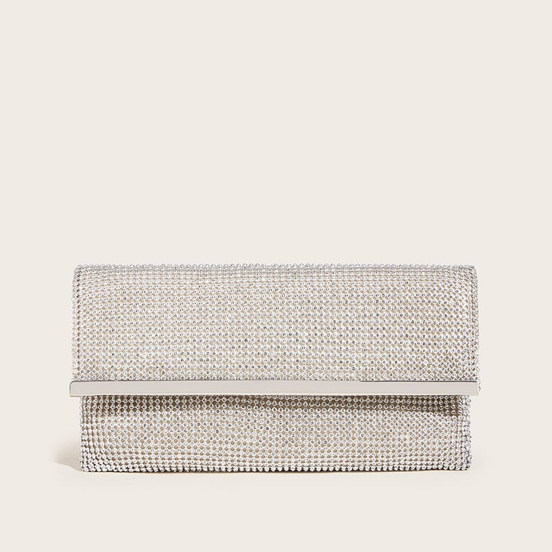

Rhinestone Decor Flap Clutch Bag, Silver