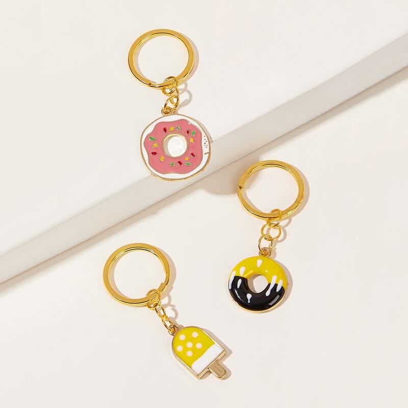 

3pcs Donuts Charm Keychain, Multicolor