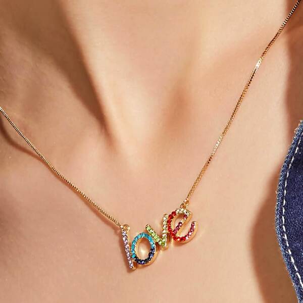 

1pc Rhinestone Engraved Letter Charm Necklace, Multicolor