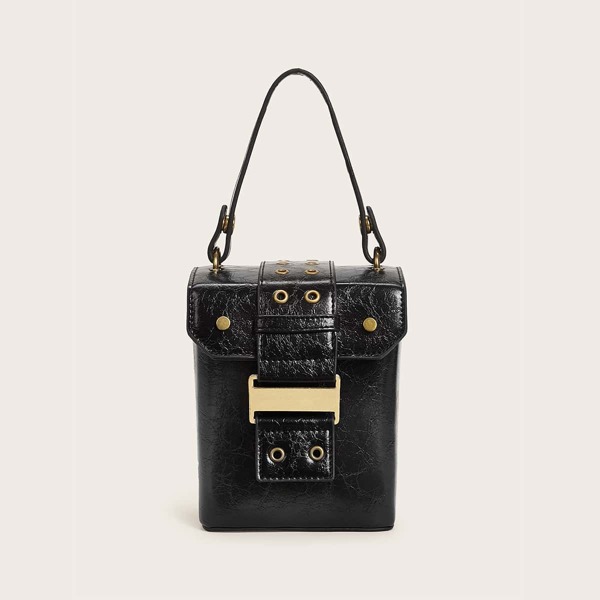 

Eyelet Decor Satchel Bag, Black