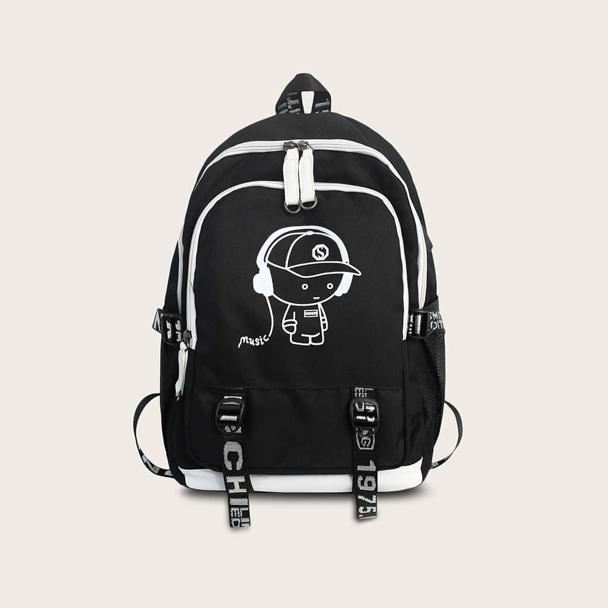 

Guys Figure Graphic Backpack, Black