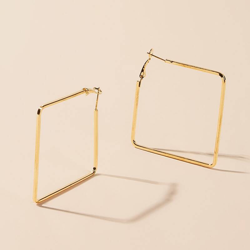 

1pair Square Hoop Earrings, Gold