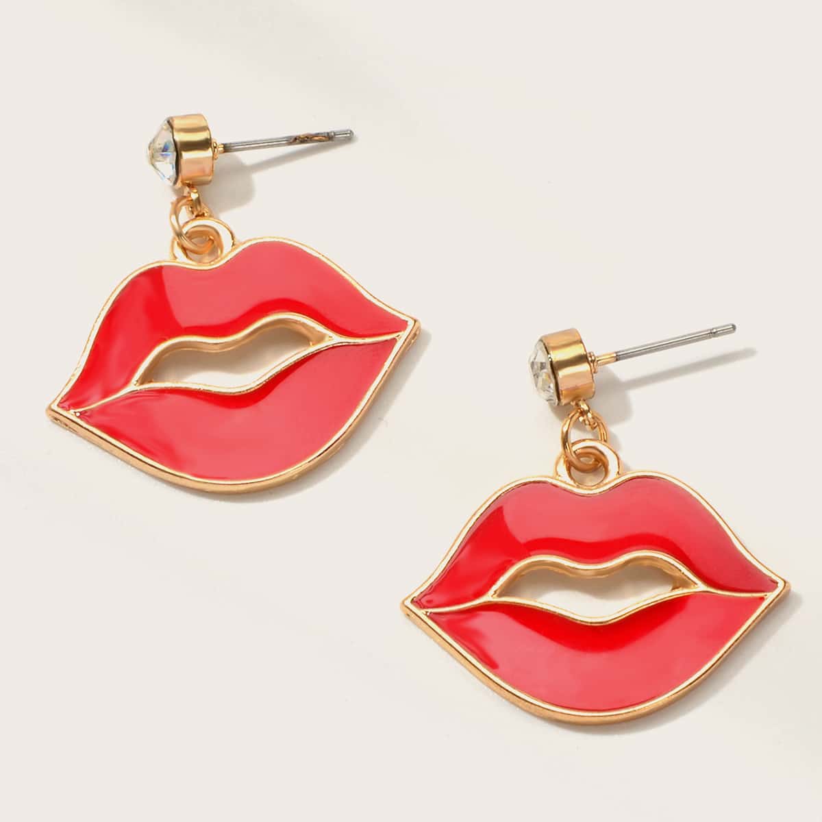

1pair Mouth Drop Earrings, Red