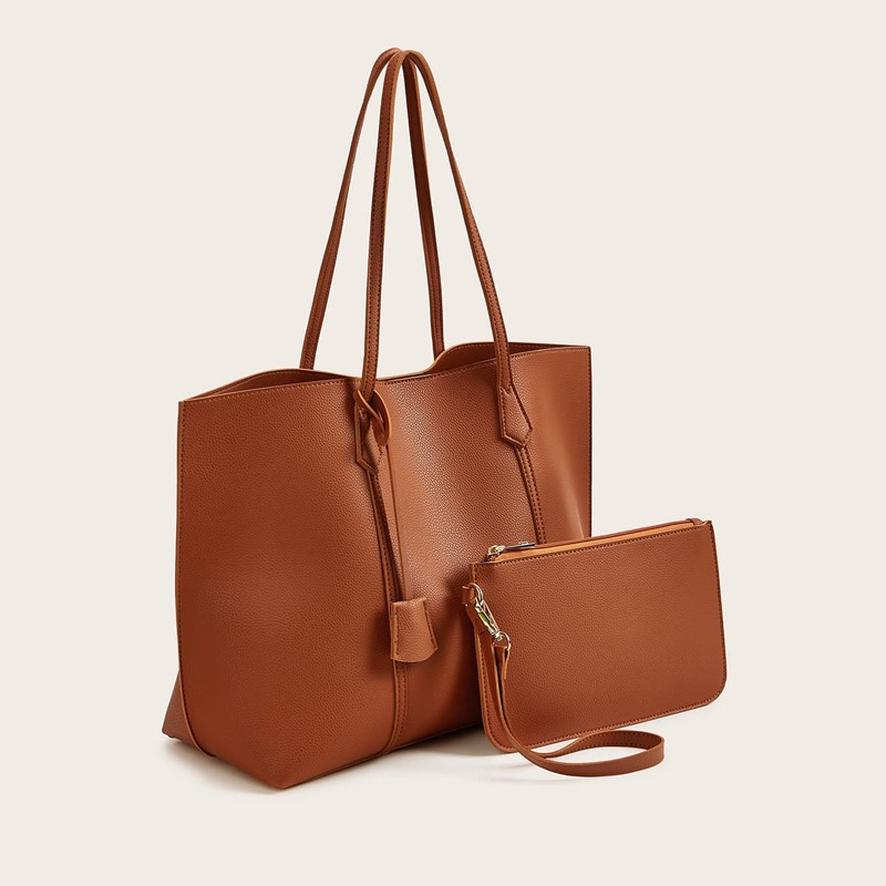 

Minimalist Tote Bag With Purse, Rust brown