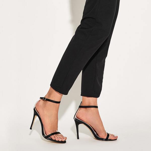 

Open Toe Ankle Strap Stiletto Heels, Black