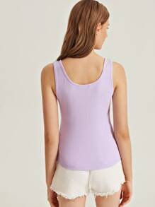 SHEIN Tank top tejido de canalé unicolor - Lila Púrpura - Ver 2