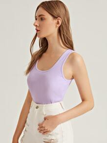SHEIN Tank top tejido de canalé unicolor - Lila Púrpura - Ver 3