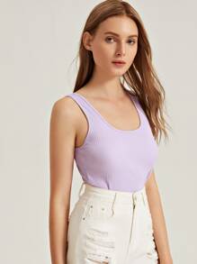 SHEIN Tank top tejido de canalé unicolor - Lila Púrpura - Ver 5