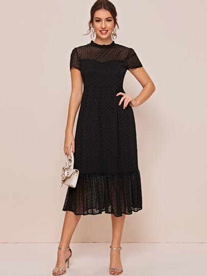 Swiss Dot Ruffle Hem Dress