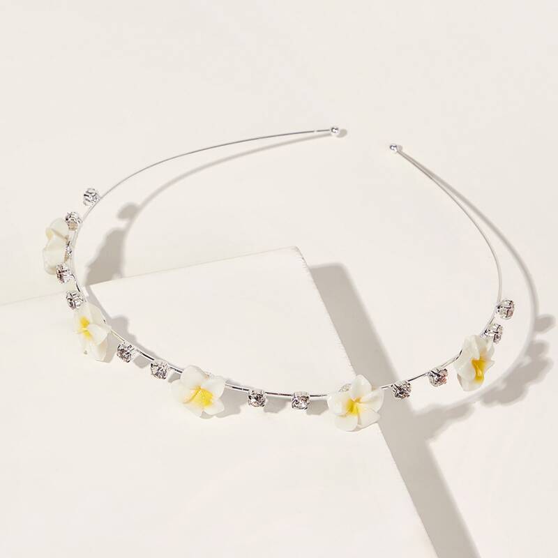 

Rhinestone & Flower Decor Metallic Hair Hoop, Silver