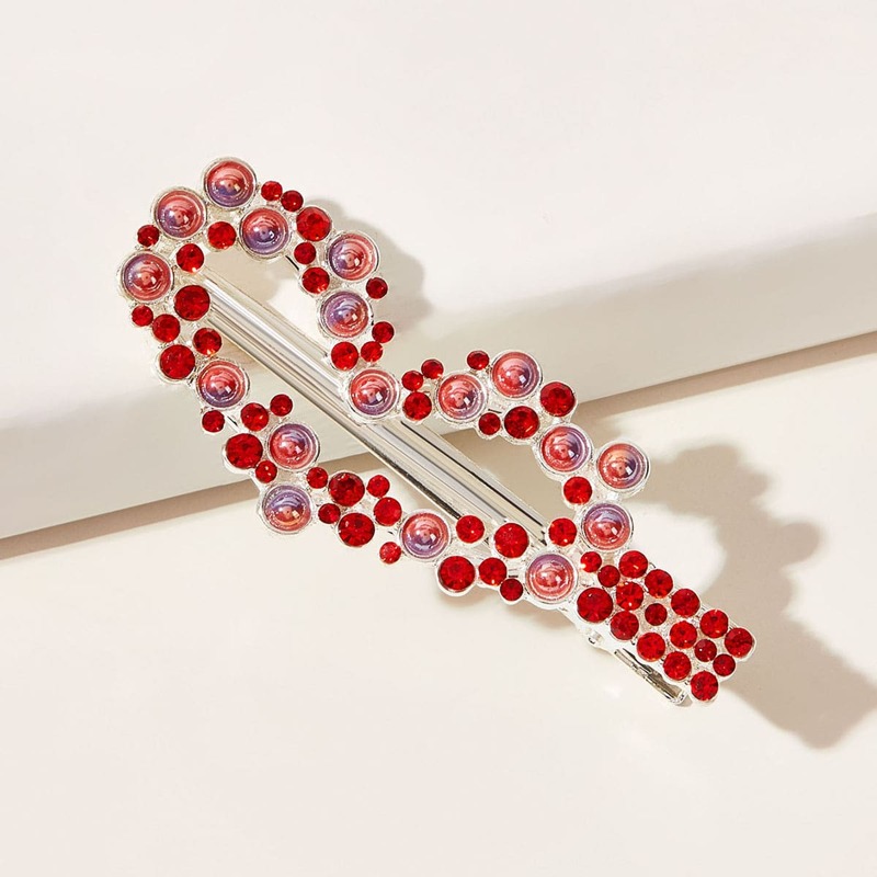 

1pc Rhinestone Engraved Heart Hair Clip, Red