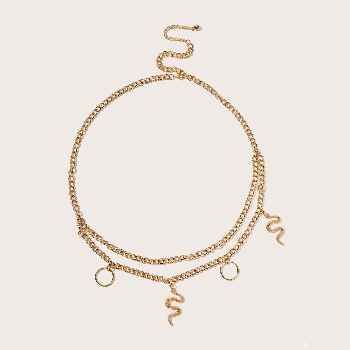 

Serpentine & Ring Charm Waist Chain Belt, Gold