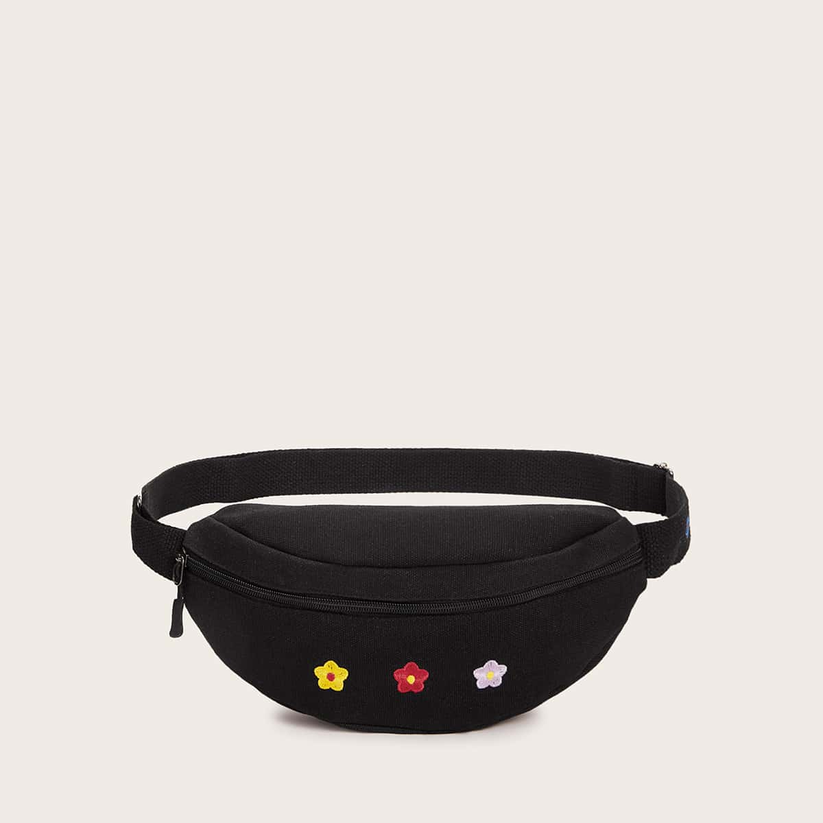 

Floral Embroidered Fanny Pack, Black
