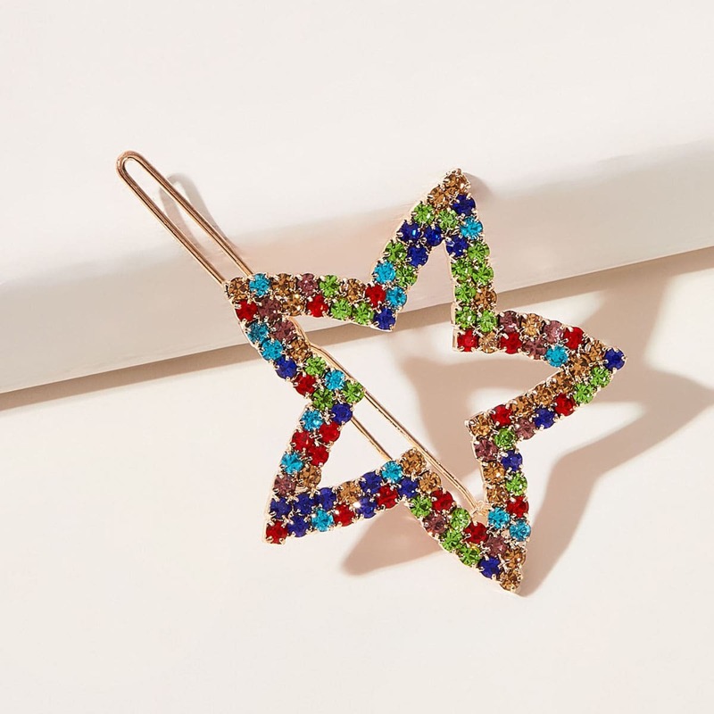 

1pc Rhinestone Engraved Star Hair Clip, Multicolor