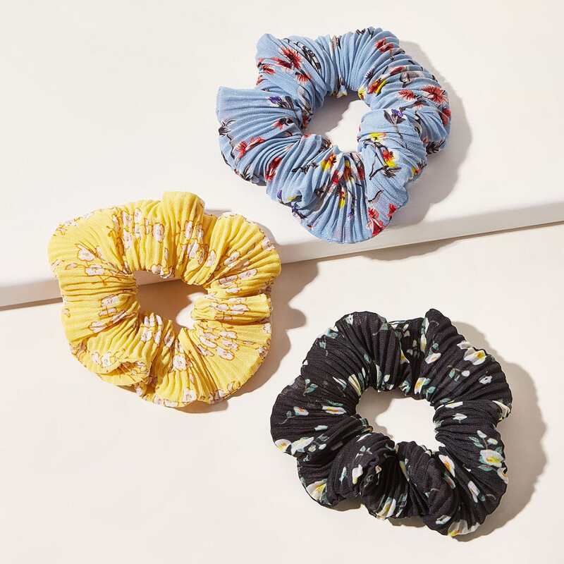 

3pcs Floral Pattern Scrunchie, Multicolor