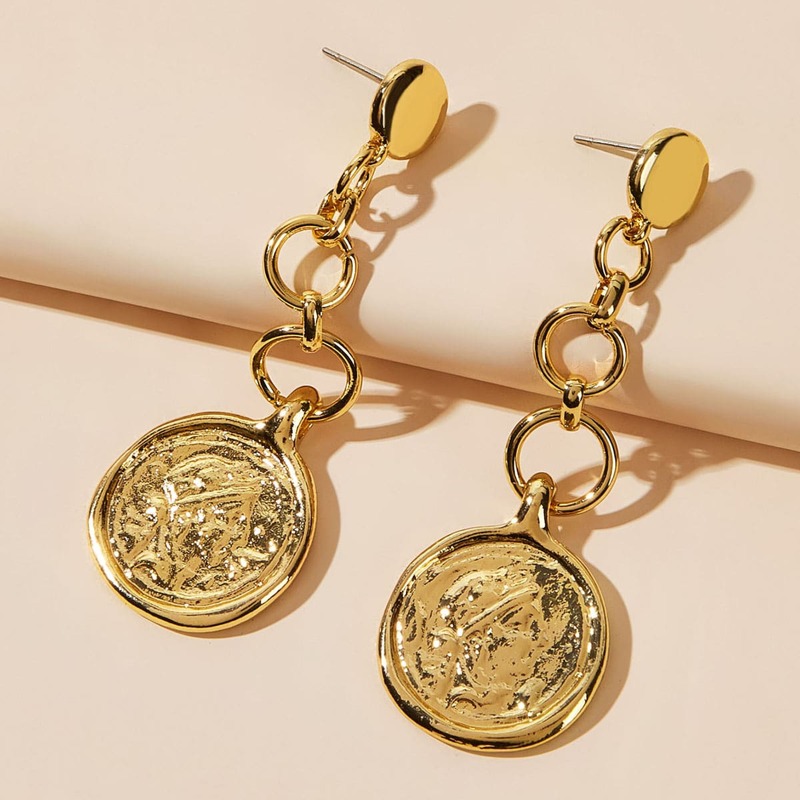 

1pair Coin Drop Earrings, Gold