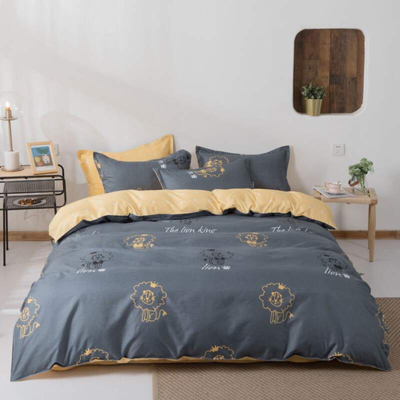 

Cartoon Lion Print Sheet Set Without Filler, Multicolor