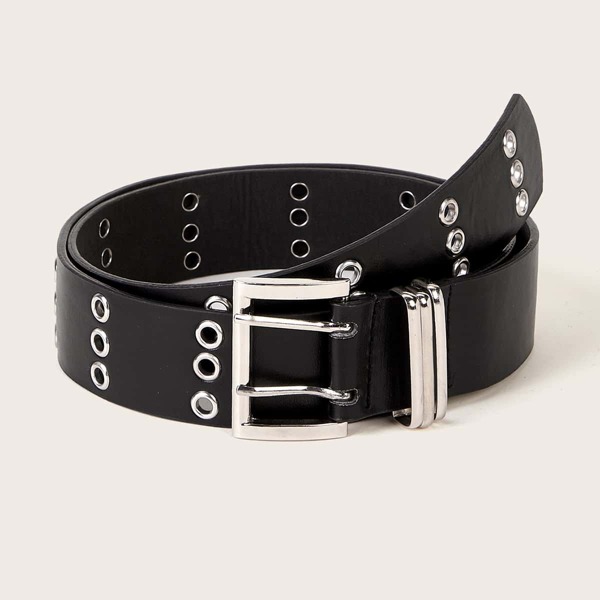 

Eyelet Decor Metal Buckle Belt, Black
