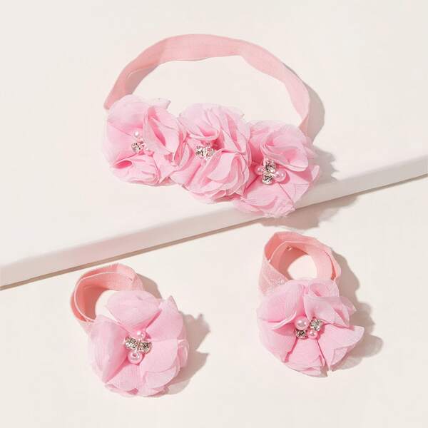

Baby Flower Decor Headband & Hair Tie, Pink