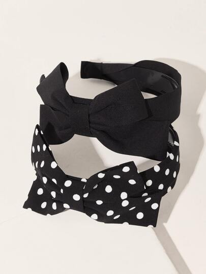 قطعتان من شريطة الرأس الكلاسيكية الكبيرة الحجم بنقشة نقاط وفيونكة، ذات حافة عريضة وشريطة رأس عالية، إكسسوارات شعر عصرية لعيد الحب، شريطة شعر، حلقة شعر، قطعة رأس