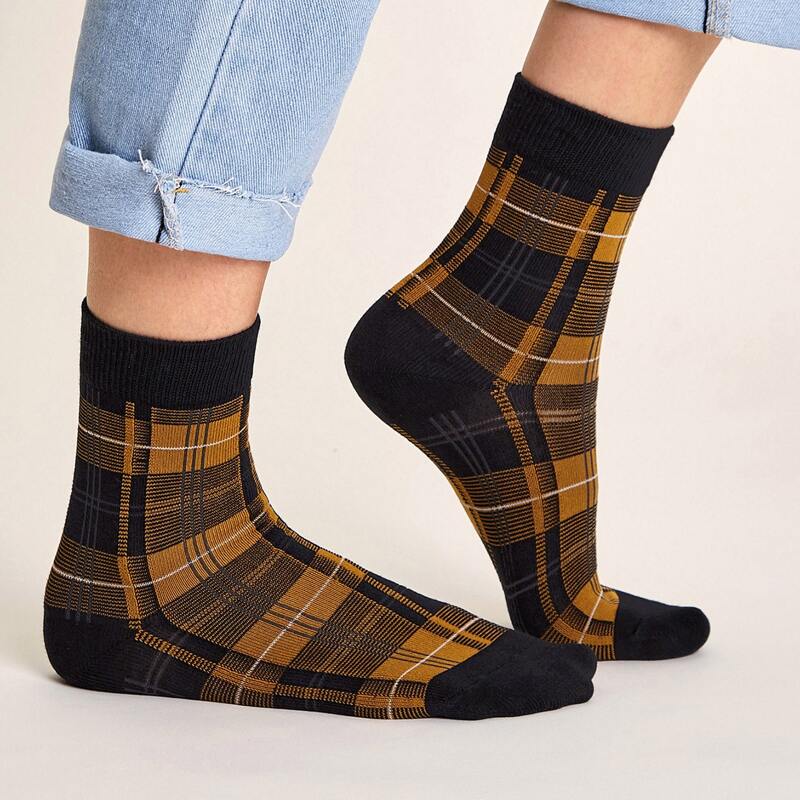 

1pair Plaid Pattern Socks, Multicolor