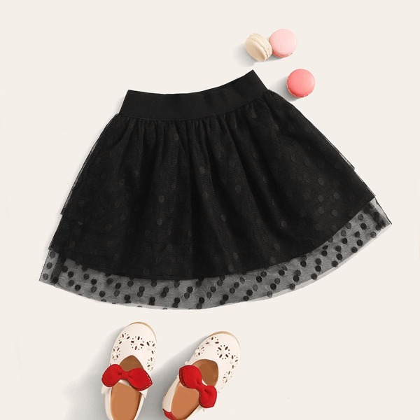 

Toddler Girls Dobby Mesh Overlay Flare Skirt, Black